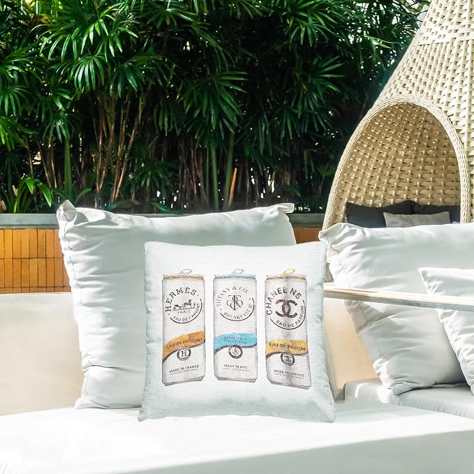 Stupell Industries | Various Trendy Fashion Brand Beverage Cans, 18 x 18 | Outdoor Pillow, Made in USA - By Ziwei Li