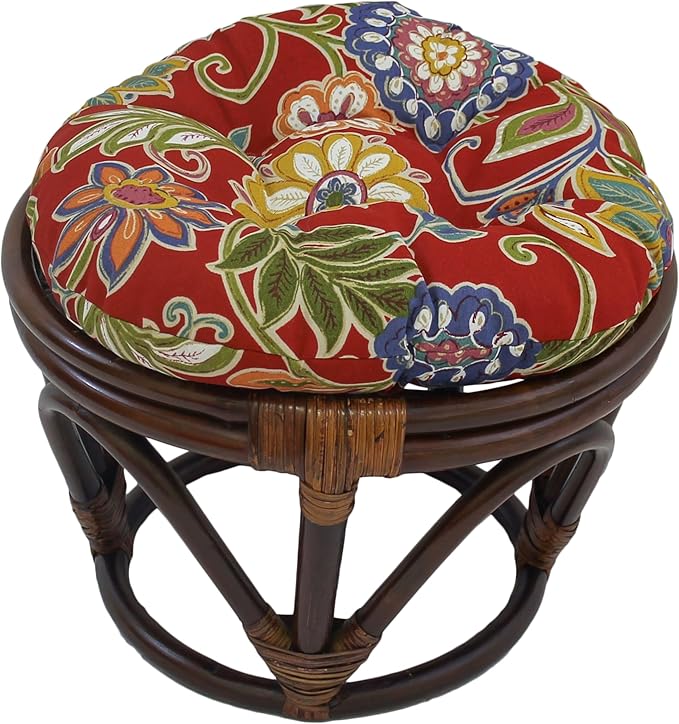 Blazing Needles Round Patterned Spun Polyester Tufted Footstool Cushion, 18", Alenia Pompeii