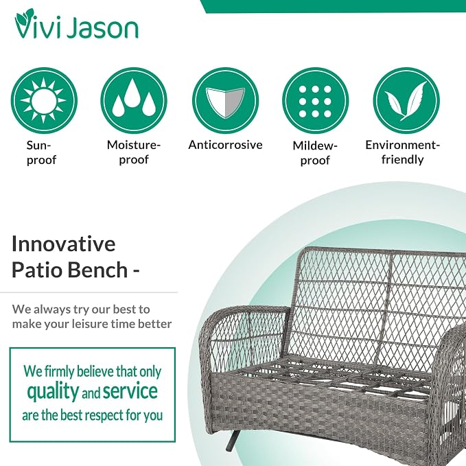 VIVIJASON 7-Piece Outdoor Patio Wicker Conversation Sets, All Weather Outdoor Rattan Furniture Set Includes Glider Loveseat, 2 Rocking Chairs, 2 Glider Rocker Chairs, 2 Coffee Table, Grey