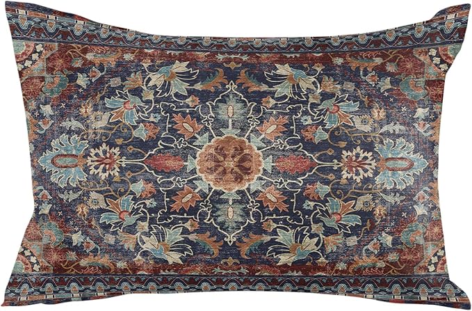 Waterproof Throw Pillow Covers for Couch Patio Living Room Furniture Garden Balcony, Vintage Flower Pattern Rectangle Cushion Cases Home Decorations, 20 x 12 Inch Set of 2