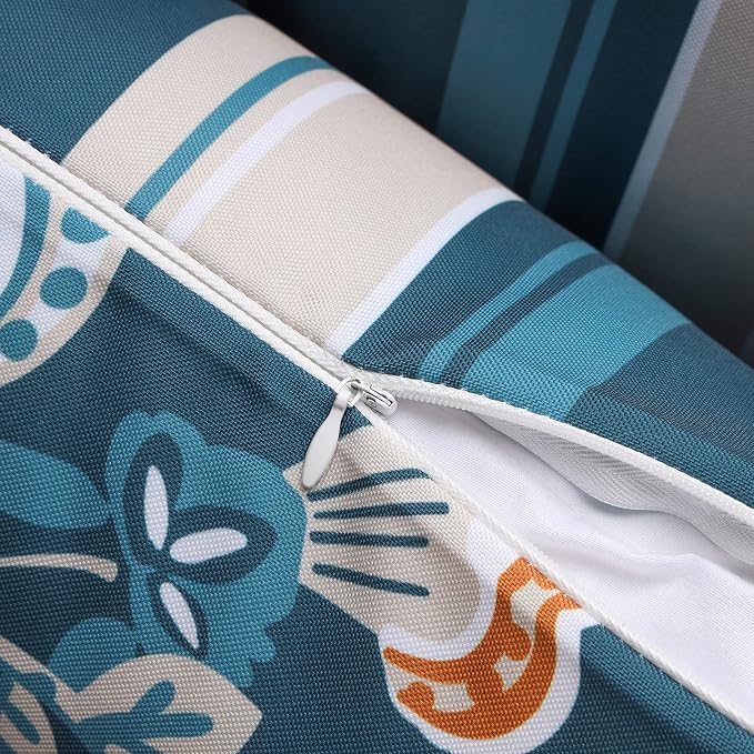 Phantoscope Pack of 2 Outdoor Indoor Throw Decorative Pillow Cover Floral Striped Waterproof Patio Pillows Cushion Case for Couch Tent Park, Dark Blue 20 x 20 Inches