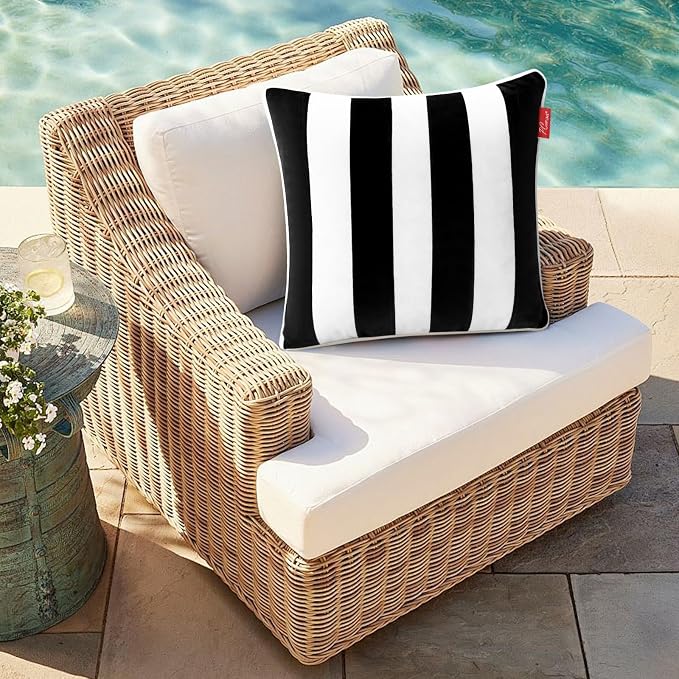 Pack of 2 Outdoor Throw Pillows,18x18 Inch All-Weather Water-Resistant Patio Pillows with Inserts,Decorative Pillows for Patio Furniture,Couch,Sofa,Poolside,Black White