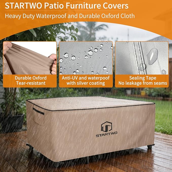 STARTWO Outdoor Furniture Covers Waterproof,Sofa,Table and Chairs General Purpose Patio Furniture Covers with Elastic Hem and Air Vents 106L x 106W x 28H inch