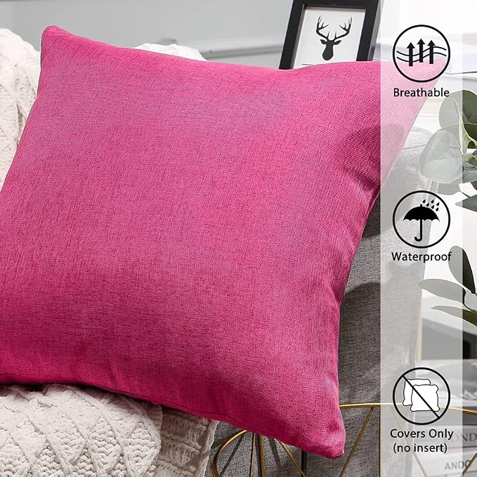 OTOSTAR Pack of 2 Outdoor Waterproof Throw Pillow Covers 16x16 Inch Garden Decorative Pillow Covers Square Outdoor Pillowcase Cushion Case Patio Pillows for Couch Tent Sofa Bench Home Decor (Hot Pink)