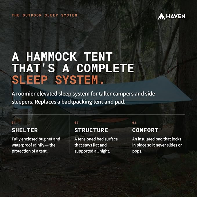 Haven Tents Lay Flat Hammock Tent - Waterproof Camping Hammock with Mosquito Net, Insulated Pad and Rainfly - Haven Tent, Haven XL, Haven Safari