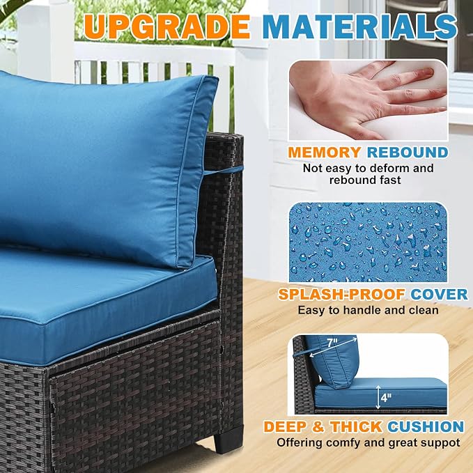5-Piece Outdoor Patio Furniture Set, Modular Wicker Sectional Sofa with Thick Cushions & Coffee Table, All-Weather Rattan Conversation Set for Backyard, Porch, Poolside, Peacock