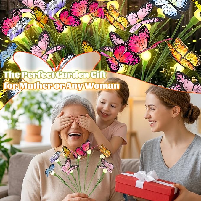 Vivideal Solar Butterfly Lights Outdoor, 2 Pack 16 LED Solar Garden Lights with 2 Modes, IP65 Waterproof Solar Powered Lights for Outside Garden Yard Patio Pathway Decorations