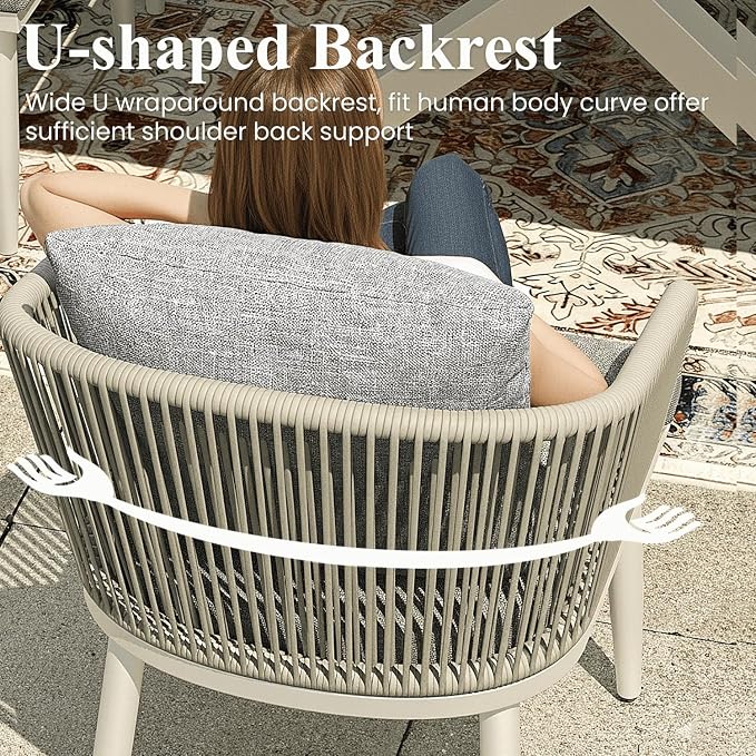 LayinSun 7 Pieces Outdoor Patio Dining Set, Aluminium Rectangular Dining Table and Wicker Rattan Chairs Set for Outside Backyard, Poolside