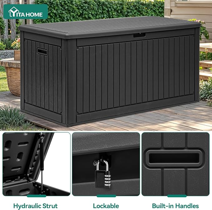 YITAHOME 320 Gallon Large Deck Box with Divider & Side Handles, Outdoor Double-Wall Storage for Patio Furniture Cushions, Garden Pool Accessories, Water Resistant & Lockable