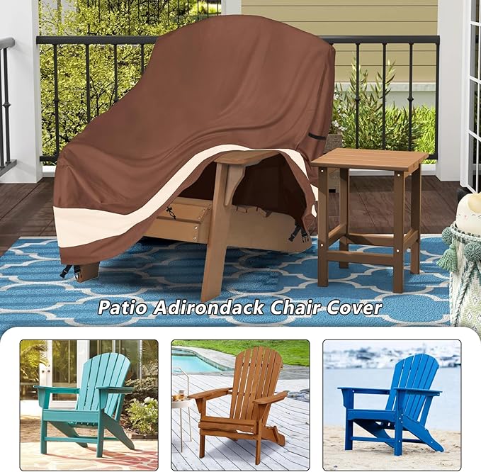 Patio Adirondack Chair Cover 33 x 35 x 36 inch,Waterproof Heavy Duty Outdoor Chair Covers,Adirondack Chair Covers for Outdoor Chair,Brown & Beige