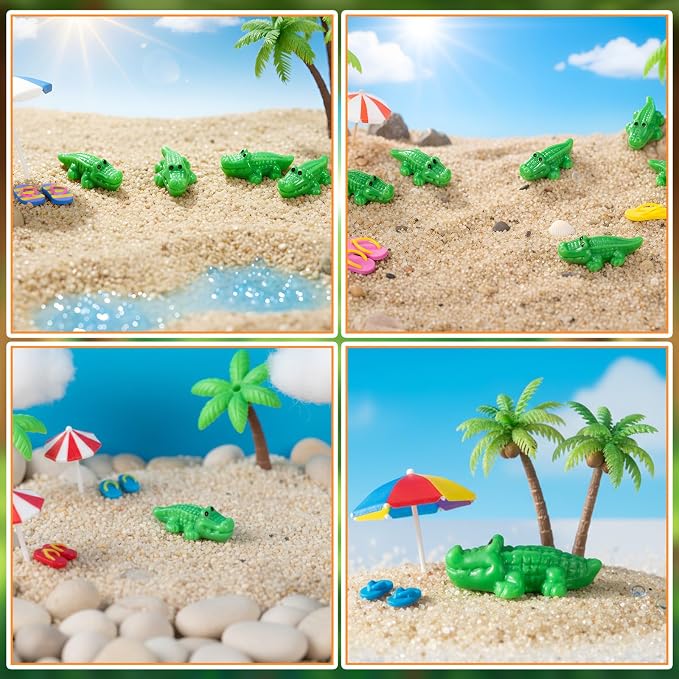Geelin 100 Pcs Mini Alligator Figurines Bulk Mini Resin Crocodiles Figurines Small Alligator Figure Resin Tiny Animals for Landscape Aquarium Garden Desktop (Classic)
