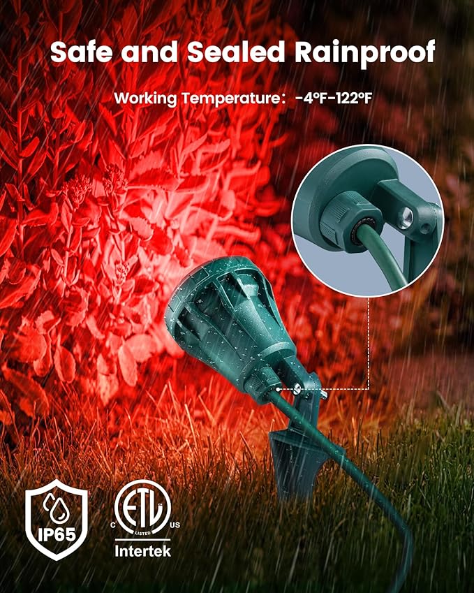 SURAIELEC Christmas Spotlight Outdoor, Create Stunning Holiday Decor with 4 Color Lenses (Red Green Blue Yellow), 800 LM Waterproof LED Landscape Light for Yard, House, Trees, 5 FT Cord, ETL Listed