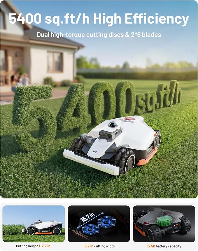 Mammotion LUBA 3 AWD 3000 Robot Lawn Mower with Washstand, 0.75 Acre, 360° LiDAR+NetRTK+AI Vision, All-Wheel-Drive for 80% Slopes, 30 Multi-Zone Management, Cutting Height 1.0"-2.7"