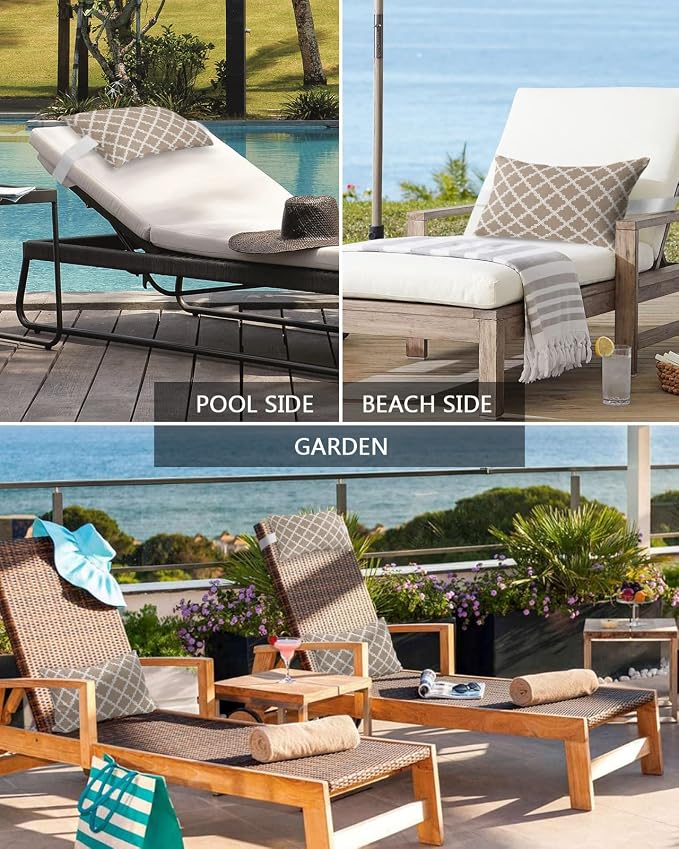 Outdoor Pillows Covers with Inserts Beige Moroccan Pattern Geometric Waterproof Recliner Pillow with Adjustable Strap Throw Pillows for Patio Furniture Pool Lounge Chair, 11x16 inch, 1PCS