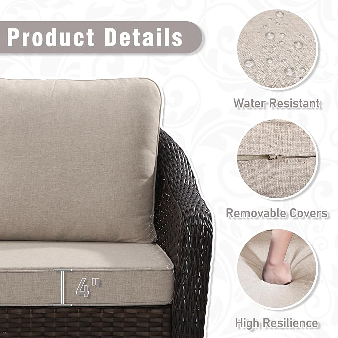 4 Piece Patio Wicker Conversation Set, 2 All-Weather Use Outdoor Wicker Chairs with 2 PE Rattan Ottomans,Ideal for Porch, Backyard, Balcony, Poolside, Beige