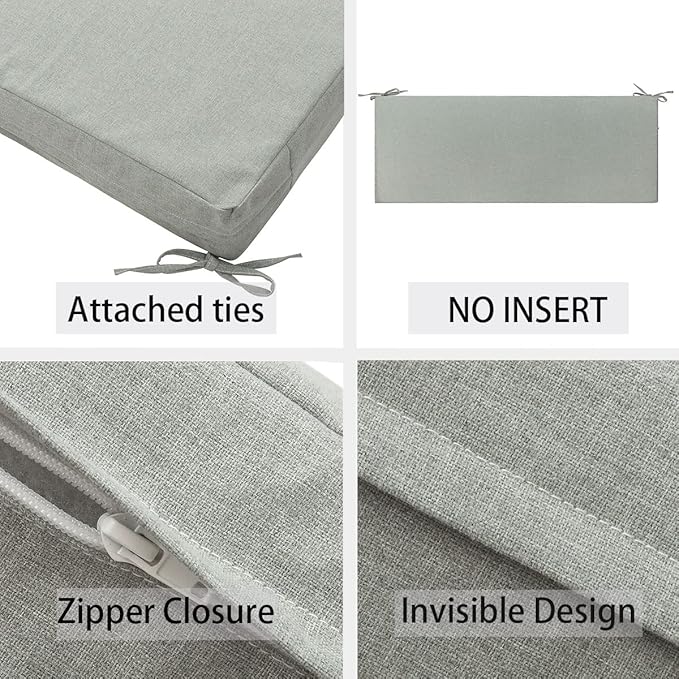 FUNHOME Outdoor Bench Cushion Cover 54 x18 x 3 inch,Water Resistant Cover with Zipper&Ties,Fade-Resistant Slipcover,Patio Porch Swing Cushion Cover Replacement Only,No Insert(Light Gray)