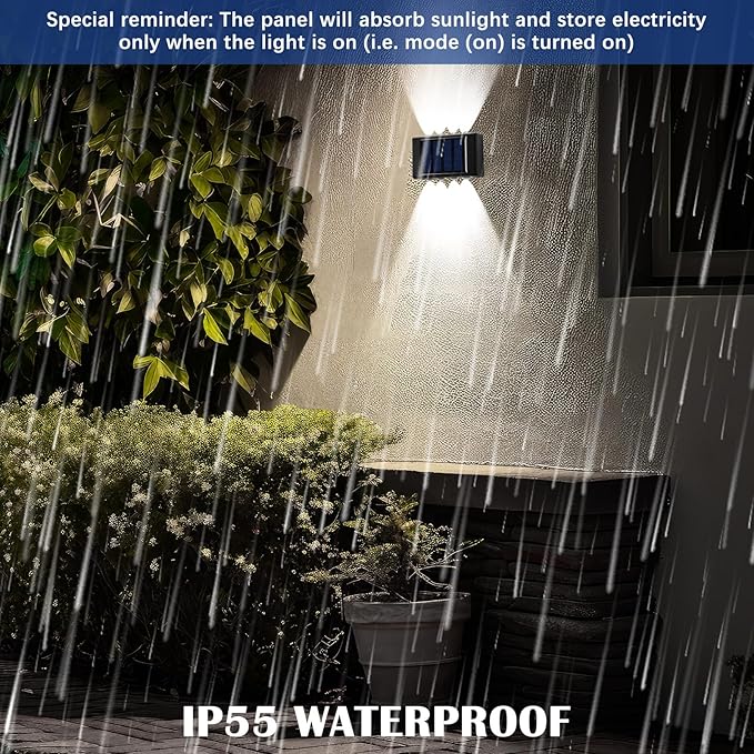 Rossesay 8 Pack Solar Wall Lights for Outside 6000K Cold Solar Fence Lights Up and Down LED Autumn Outdoor Decorative Waterproof Lamps Dusk to Dawn LED Lighting Wall Sconces for Outside Deck Garage
