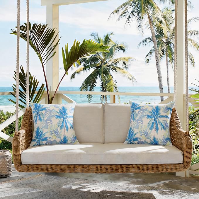 Outdoor Pillow Covers Waterproof Cushion Covers Patio Pillows Case 2 Pack | 18x18inch,Printed Boho Flowers,Seamless,Hidden Zipper,Machine Washable,Perfect decoration for Porch,Patio,Balcony