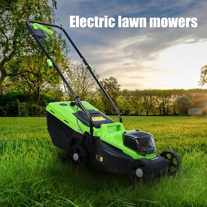 Battery Cordless Self Propelled Lawn Mower - 1600W Electric Lawn Mower, Walk-Behind Lawn Mowers, Upgraded Brushless Push Mower, 30L Grass Tank, Lightweight & Quiet Green