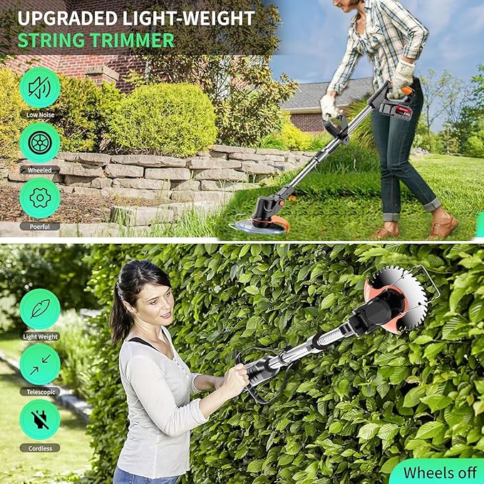 Electric Wacker Weed,Cordless Wacker Weed&Grass Edger Cordless(2 Batteries & Charger Included) with 3 Types Blades.Lightweight Weed Eater.