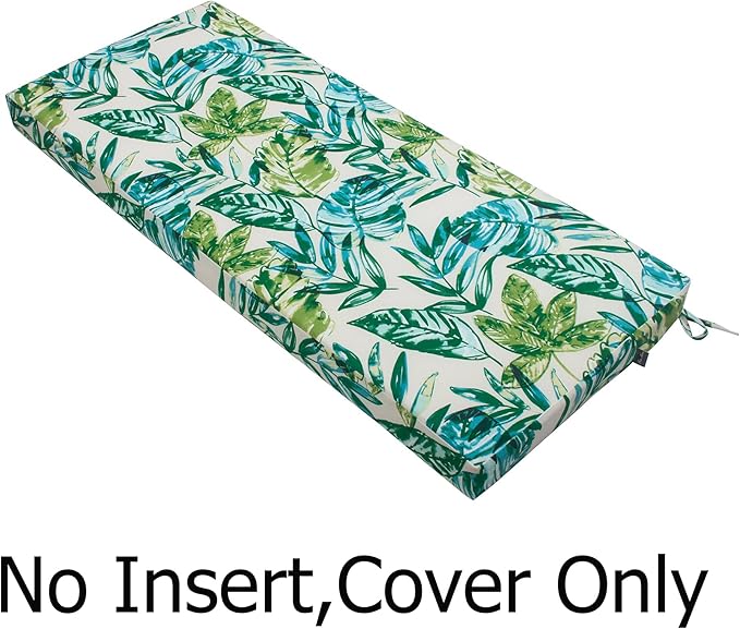 FUNHOME Outdoor Bench Cushion Cover 48 x18 x 3 inch,Water Resistant Cover with Zipper&Ties,Fade-Resistant Slipcover,Patio Porch Swing Cushion Cover Replacement Only,No Insert(Palm Leaf)