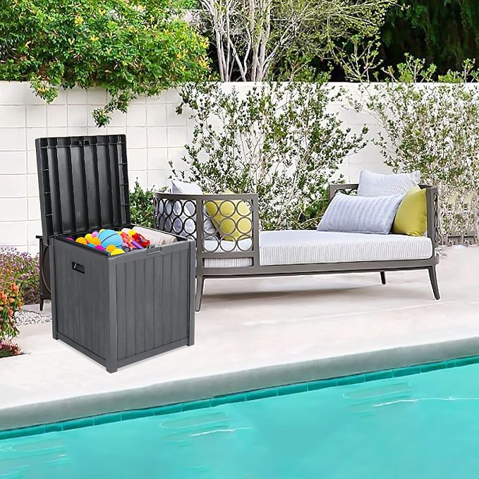 51 Gallon Resin Deck Box, Waterproof Outdoor Storage Box with Lockable Lid and Handles, Deck Storage for Outdoor Gear, Patio Furniture Cushion, Gardening Tools, Grey