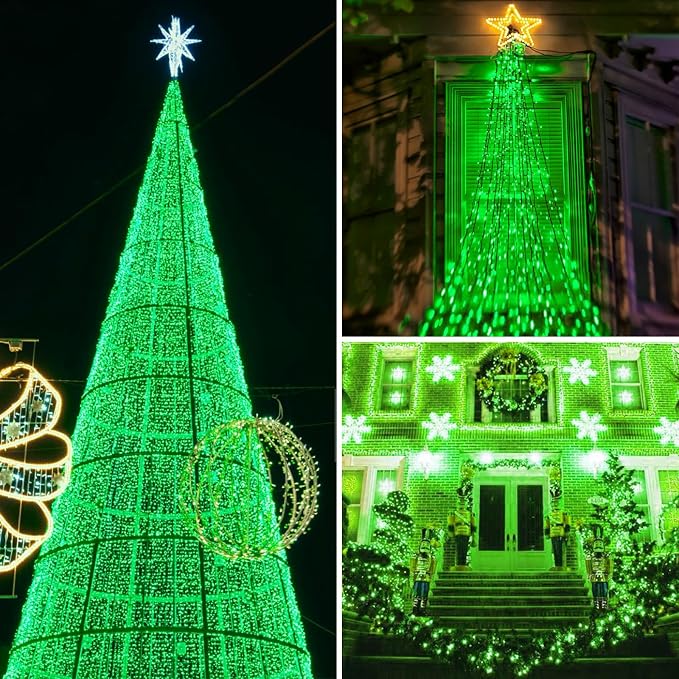 KAQ 2pack 500LED Solar String Lights Outdoor Waterproof Green | Total 180FT Flexible Wire With Bright LEDs, 8 Twinkle Modes with Memory, Auto On/Off Easily Decorates Trees, Fences, Garden