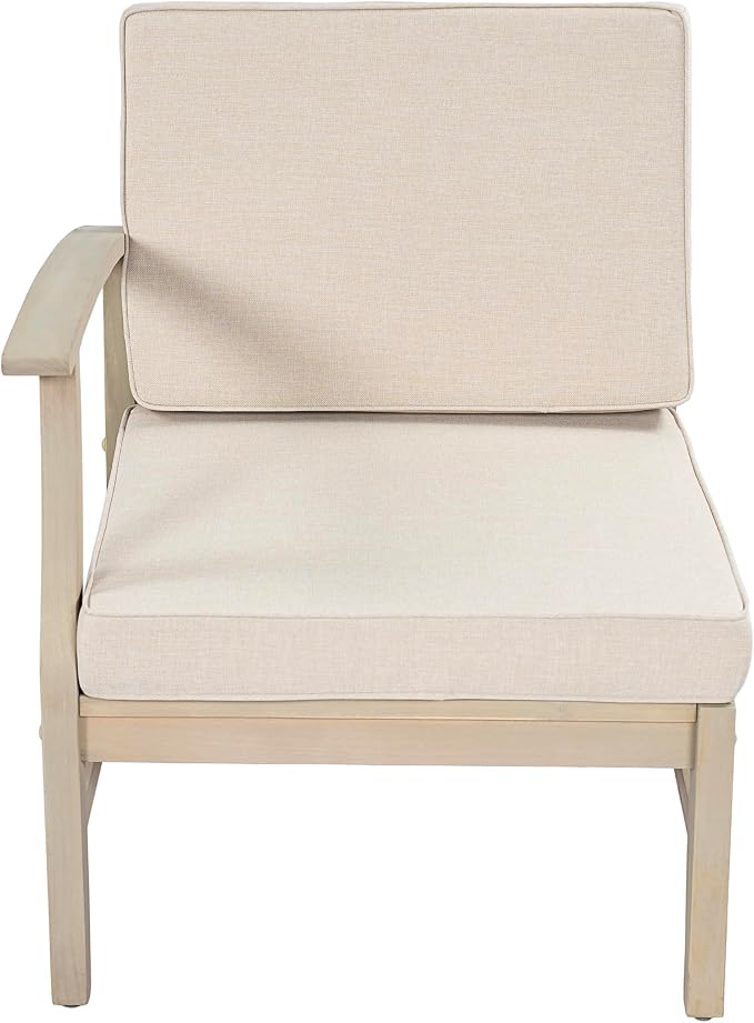 Christopher Knight Home Lila Acacia Wood Outdoor Patio Furniture Set for 6, Patio Conversation Set with 4-Seater Sofa + 2 Club Chairs and Coffee Table, Patio Sofa Set with Cushions, Light White+Sand