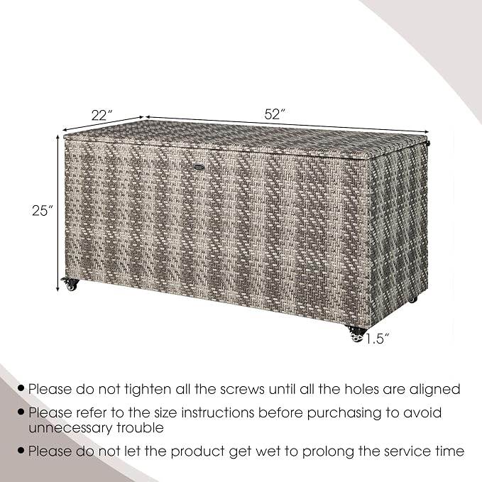 HAPPYGRILL PE Wicker Outdoor Deck Box, 96 Gallon Storage Box with 4 Wheels and Liner, 2-in-1 Multifunctional Storage Box for Patio Furniture Cushions Garden Tools Pool Accessories