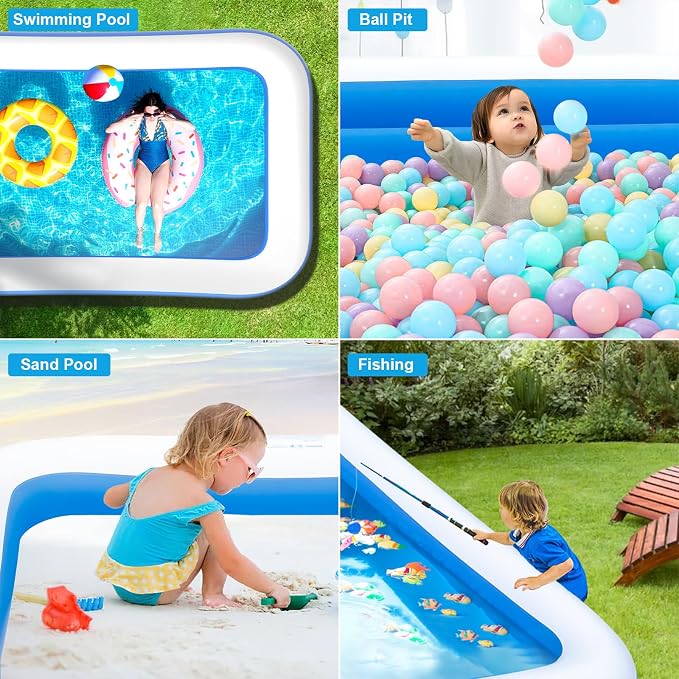 Large Inflatable Pool for Adults & Kids, 120" x 70" x 22" Blow Up Pool, Thickened Full-Sized Family Kiddie Pool for Outdoor Water Play & Summer Fun