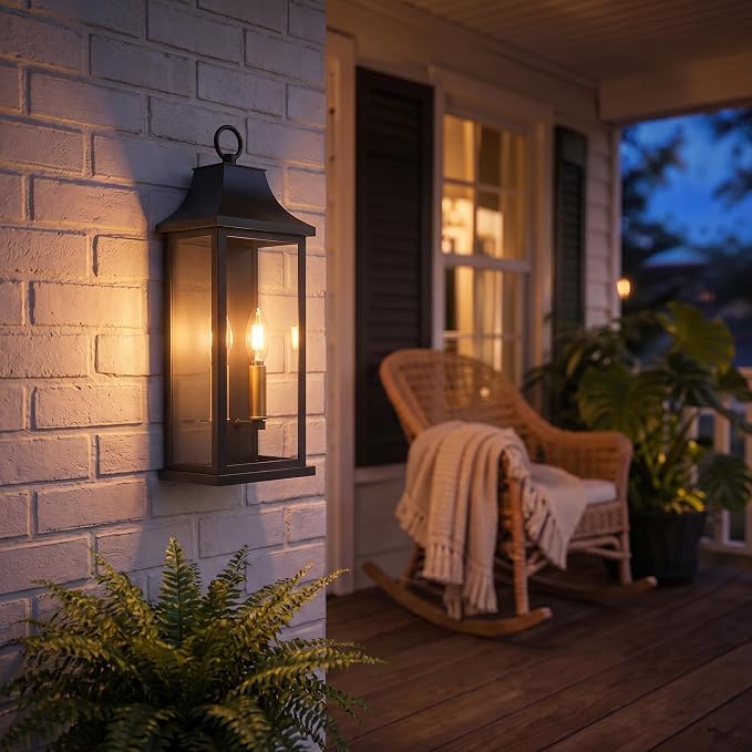 Patio Wall Light Fixtures, Black Waterproof Outdoor Wall Sconce 1pcs | Outdoor Wall Lights with Tempered Glass Shade, Outside Wall Lanterns for Patio, House, Garage, Front Door Entryway, H20.9"