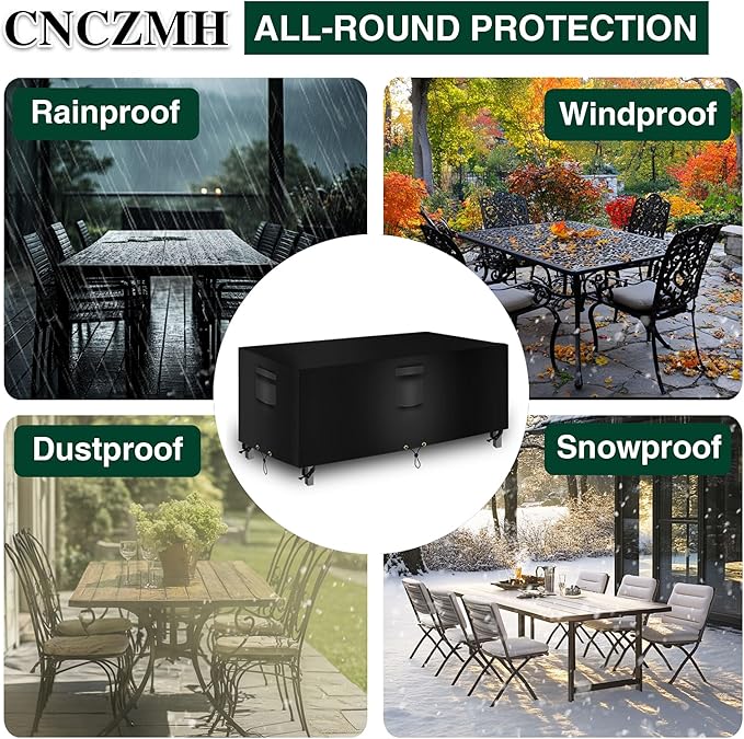 Heavy Duty Patio Furniture Covers Waterproof, 600D Outdoor Furniture Cover Waterproof for Sectional Sofa Couch, Outdoor Dining Table and Chair Set Covers 98''L x 78''W x 32''H, Black