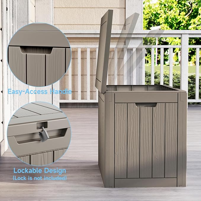 EasyUp 33Gal Outdoor Deck Box, Lager Patio Storage Box Indoor and Outdoor Use,Resin Storage Bin for Patio Furniture Cushions Garden Tools, Package Delivery (Gray)