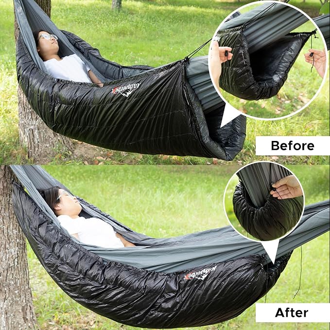 Camping Hammock Duvet with Duck Down Fill, All Weather Windproof Underquilt for Backpacking and Hiking, Lightweight Hybrid Sleeping Gear for Outdoor Adventures (Black)