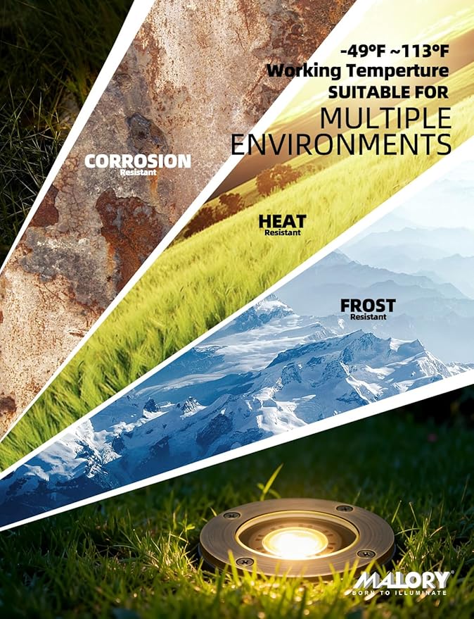 MALORY Brass Landscape Well Lights,(φ99 mm) 12V Low Voltage Outdoor In Ground Lights,Landscape Lighting for Pathway, Driveway and Garden (Full Brass -01A, 4-Pack with Bulb)