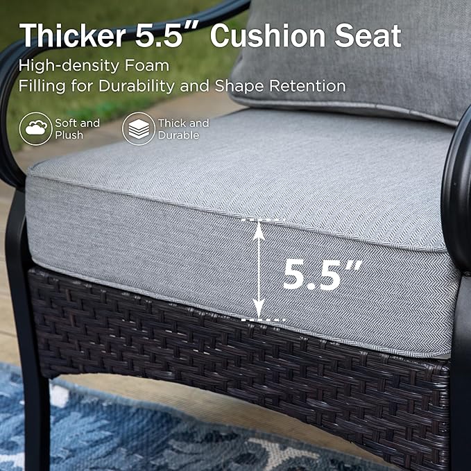 PHI VILLA Rocking Patio Sofa Chairs - 2 PCS Outdoor Rocking Armchairs, Patio Seating with High Back Deep Seat for Porch Deck Balcony
