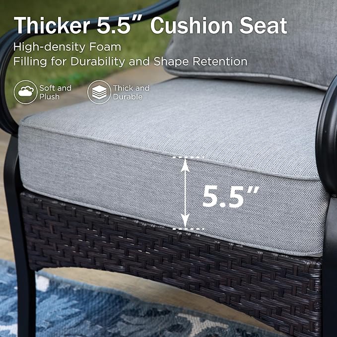 PHI VILLA Patio Furniture Set with 56" Fire Pit Table, Premium Outdoor Wicker Metal Frame Furniture with Upgraded Waterproof Thick Cushions for Porch, Poolside, Deck, and Yard （4 Pieces, Grey