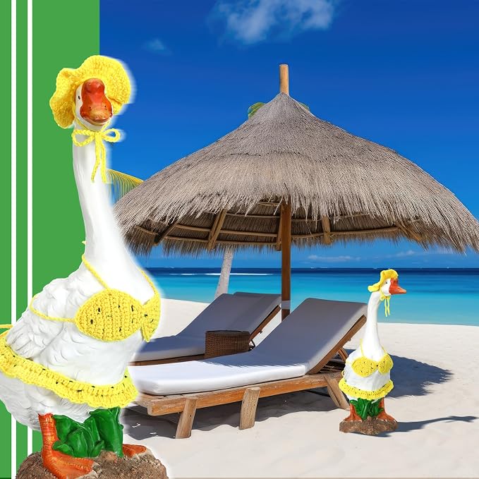 Soulchen 1 Set Summer Porch Goose Outfit 23 Inch Cement Bikini Goose Clothes Dress Clothes and Hat Costume Set for Summer Garden Yard Decor