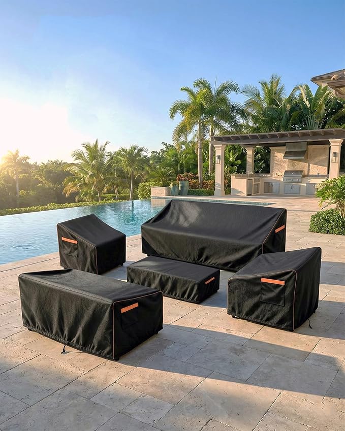 Outdoor Furniture Cover Waterproof, 4-Piece Outdoor Patio Furniture Cover Set, 600D Heavy Duty Protection Patio Loveseat Swivel Rocker Chairs and Coffee Table Garden Protective Furniture Set, Black