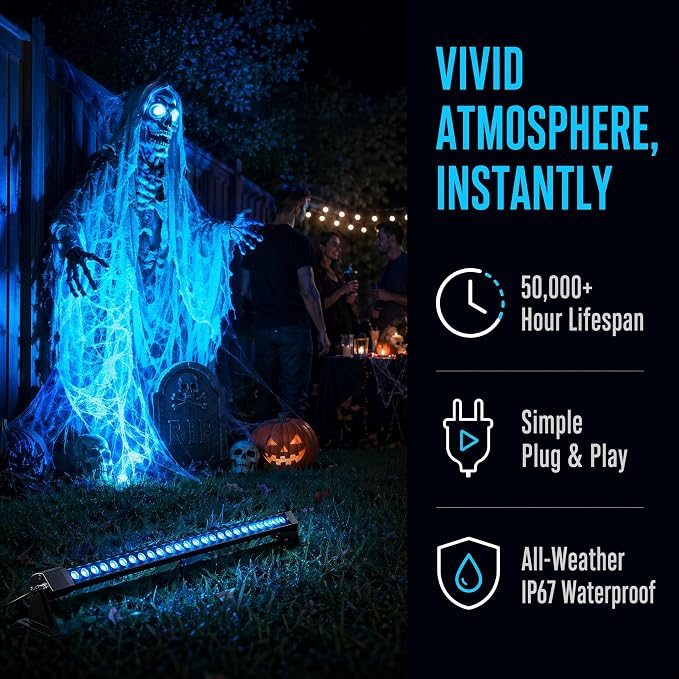 2Pcs 36W Blue Wall Washer Light 2FT 120V IP67 Waterproof Plug-in | Outdoor LED Light Bar/Lifespan 50K Hr/150° Adjustable/family enthusiasts DIY Craft Projects Laundry Rooms Tool Sheds Concert