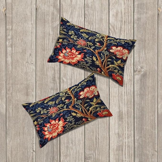 Zipped Pillow Cases for Home Decor Burgundy Gold Navy Blue Floral Botanical Throw Pillow Cover Set of 2 Farmhouse Cushion Cover Cases for Living Room Club Home Decor 12x20in