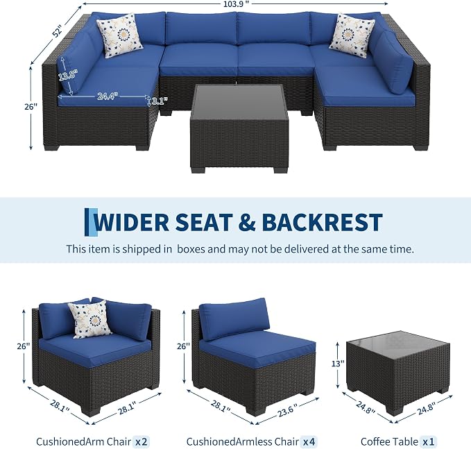 Patio Furniture Sets, 7-Piece Outdoor Sectional Sofa Set with Storage Table & Ottoman, All-Weather PE Wicker Conversation Set for Patio, Backyard & Poolside