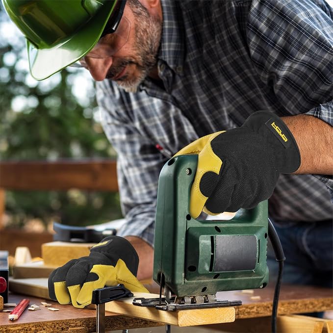 HANDLANDY Leather Gardening Gloves, Leather Work Gloves for Men Women | Durable Utility Men Women Garden Yard Working Glove, for Landscaping, Mechanic, Construction, Driving, Farming, Ranching