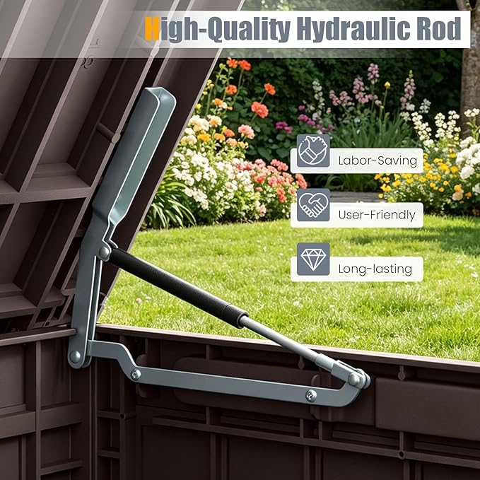 HAPPYGRILL 120 Gal Outdoor Deck Box, Lockable Storage Bin with Lid and Handles, Waterproof and Sun-Protective Patio Bench and Storage Box for Garden Tools Pool Supplies (Dark Brown, 120Gallon)
