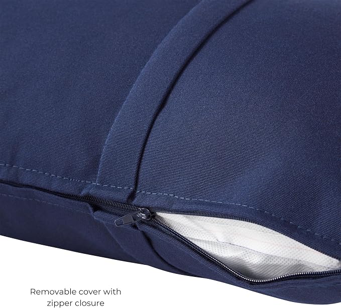 Sunbrella Rectangular Outdoor Throw Pillows 21x14 Set of 2 - Corded Lumbar Patio Accent Pillows with Pleated Design & Removable Zipper Covers – Weather & Fade Resistant Pillows, Canvas Navy