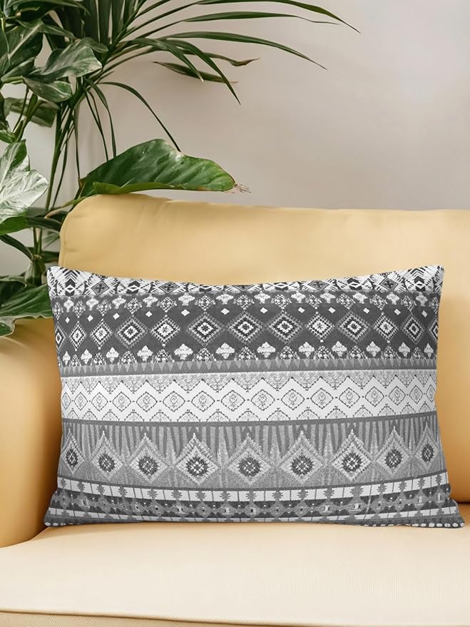 Waterproof Outdoor Pillow 1 Pack Black Bohemian Decorative Throw Pillows Cover & Insert 20x12 Inch Lumbar Pillowcase Boho Style Floral Leaves Geometric Pillows for Couch Sofa Bed Patio Furniture