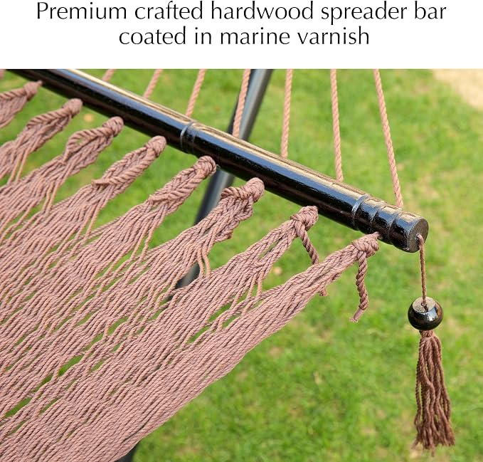 PNAEUT Double Rope Hammocks for Outside, Handwoven Double Caribbean Hammock with Spreader Bar for Outdoor Indoor, Max 600 lbs Capacity (Mocha)