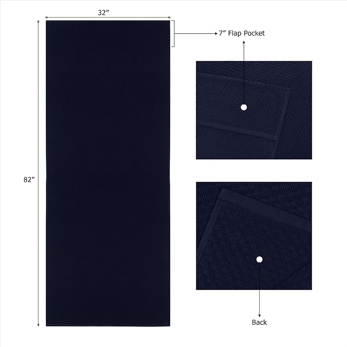 COTTON CRAFT Pool Lounge Chair Cover - 2 Pack Euro Spa Waffle Weave Chaise Lounge Cover - 100% Cotton Terry Towel Beach Chair Cover - Oversized 32 inches W x 82 inches Length x 7 in Pocket – Navy Blue