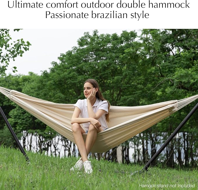 PNAEUT Double Hammocks for Outside, Replacement Outdoor Tree Hammock for Indoor Patio Porch Garden (Beige, Medium)