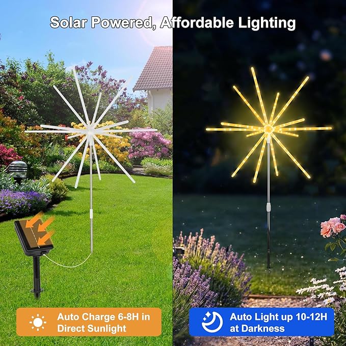 CCILAND Solar Firework Lights Outdoor, 3 Pack 336 LEDs Solar Starburst Garden Lights with Timer 8 Modes, Waterproof Decorative Lights for Yard Patio Walkway Pathway Party Wedding (Warm White)
